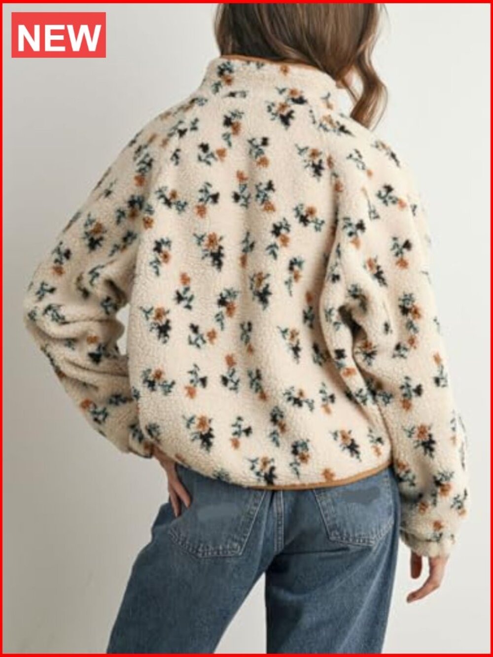 Fluffy Teddy Fleece Jacket with Snap Buttons and Pockets - Picture 2 of 7